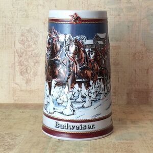 Vintage 1989 Budweiser Holiday Beer SteinMug Clydesdale Collector Anheuser-Busch